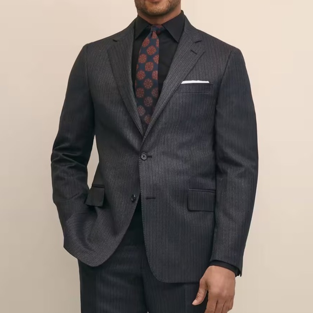 Brooks Brothers Charcoal Grey Classic Fit Wool Pinstripe‎ Blazer Size 44L